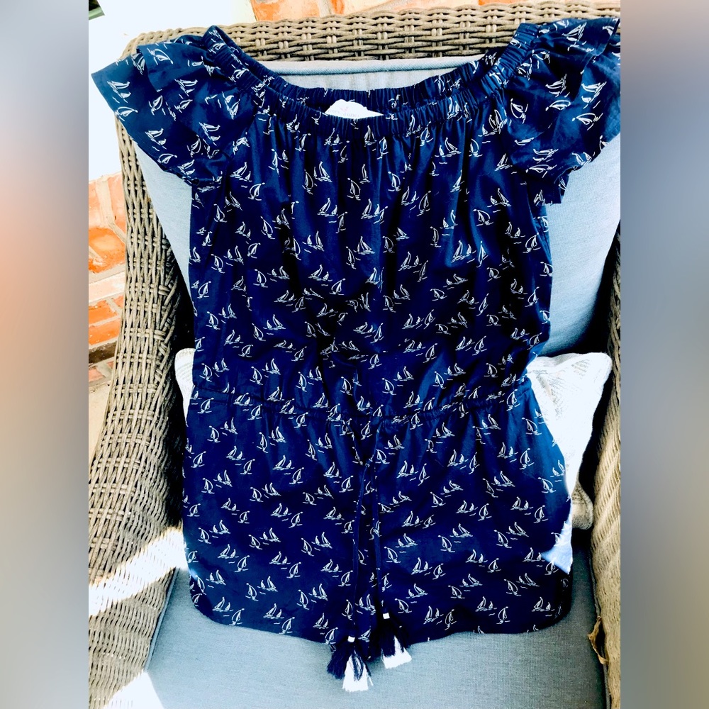 Vineyard Vines Sailboat Romper - Navy Blue - Small